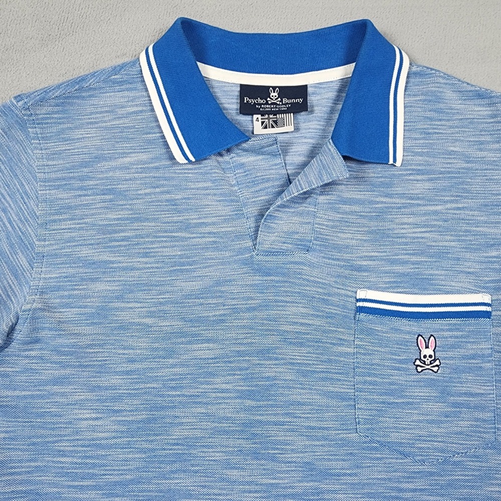 Psycho Bunny Thornton Polo Shirt Mens 4 S Blue White Pima Cotton Pocket Striped - Picture 3 of 10